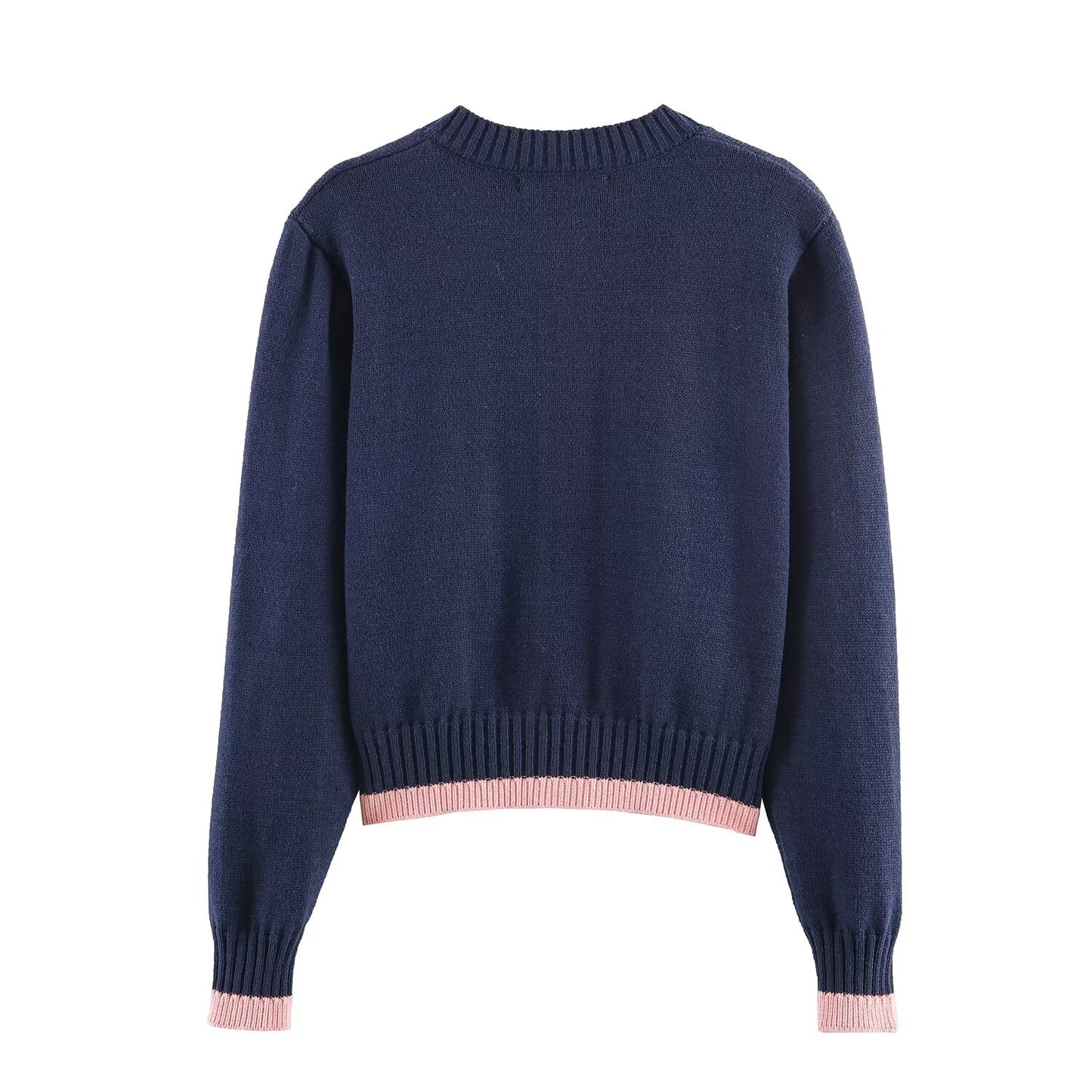 Women's O Neck short spliced knitted Coat