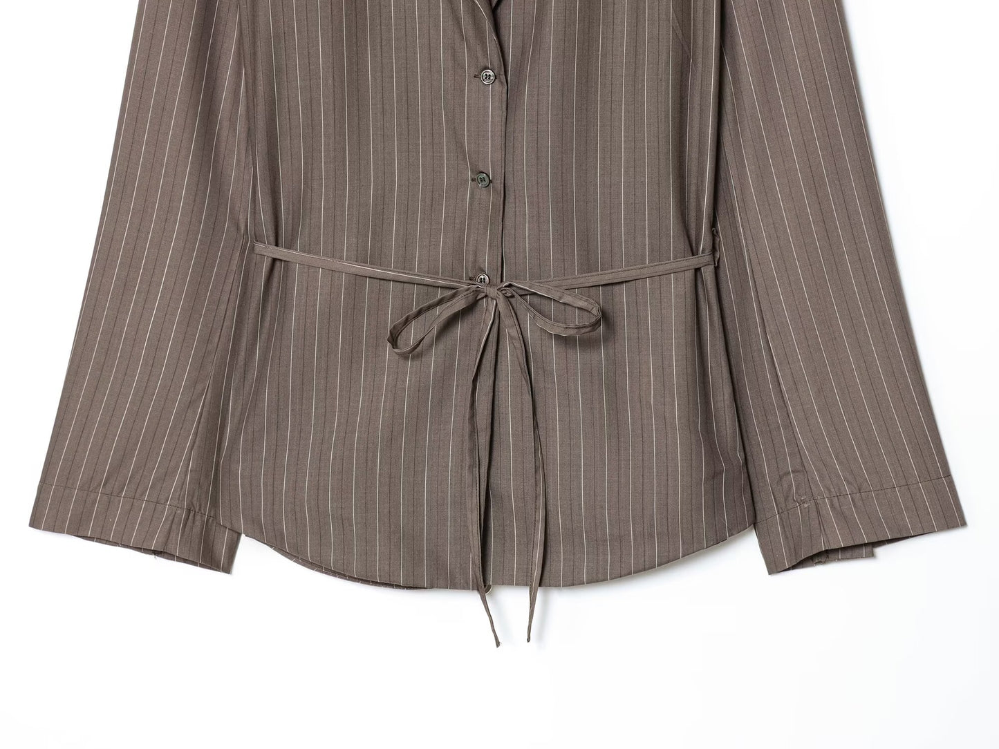 Women's New Fashion With Belt Loose Shoulder Pads Striped Suit Coat+Pants Suit