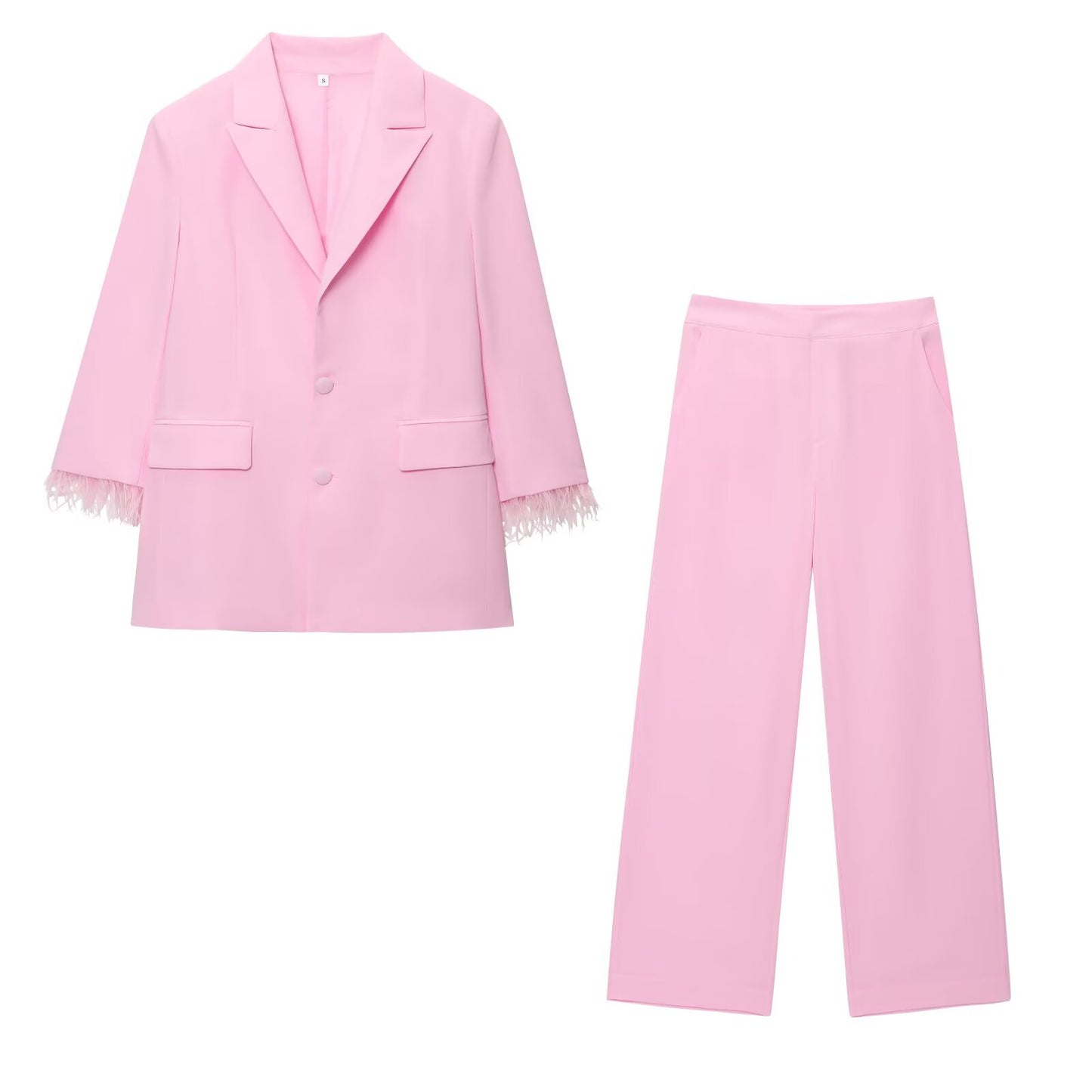 set Women's 2 pieces new fashion Feathered Cuff Casual Single breasted Suit Coat+Pants Suit