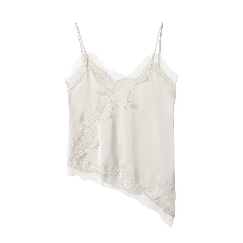 Women's asymmetrical lace V-neck suspender top