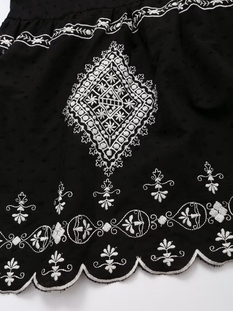 Women's new fashion sleeveless pleated embroidered suspender MIDI dress