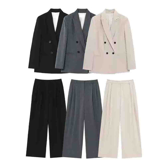 Ladies' new fashion double breasted suit jacket vintage women's jacket chic top+Pants Women's suit