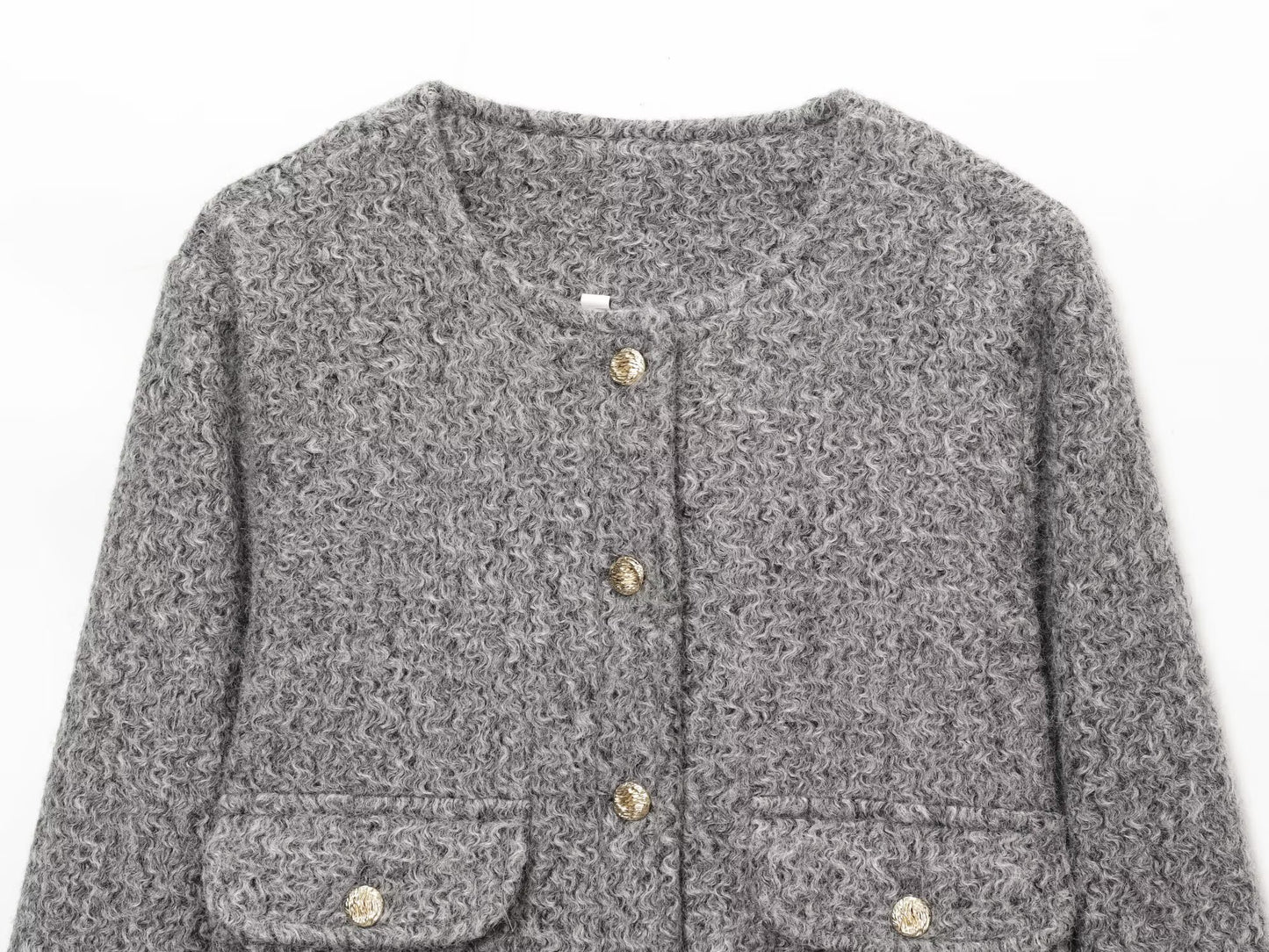 Women's O Neck single breasted woolen jacket Coat