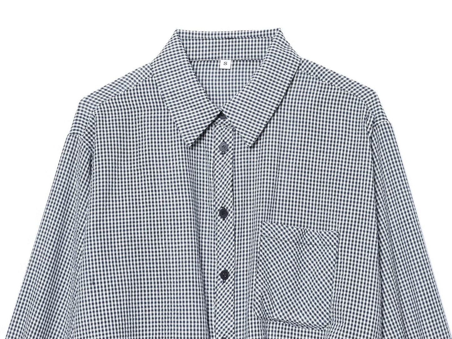 Women's balloon shaped short plaid poplin shirt