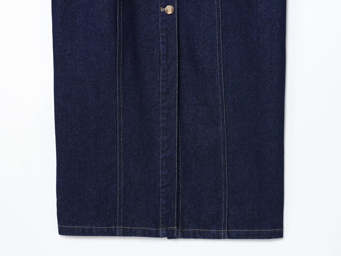 Women's new fashion with Belt slim O Neck denim Midi dress