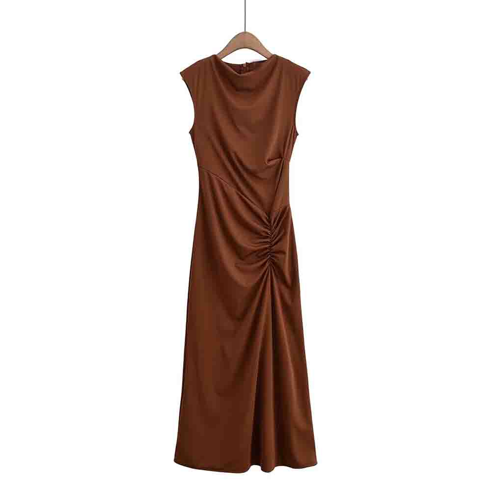 Women's 2025 New Fashion Pleated design Sleeveless Knitted Midi Dress