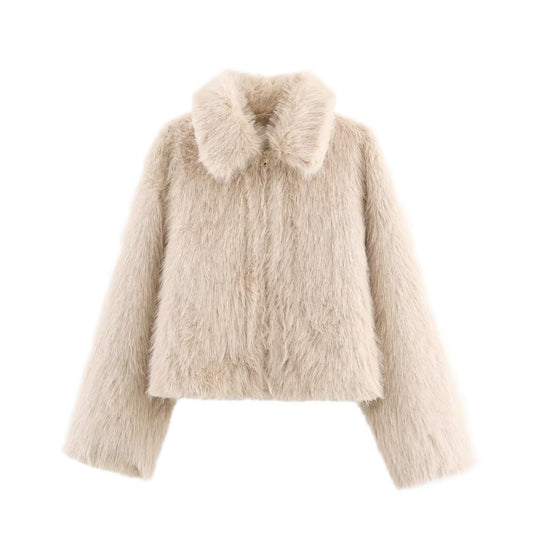 Women's faux fur effect lapel jacket Coat