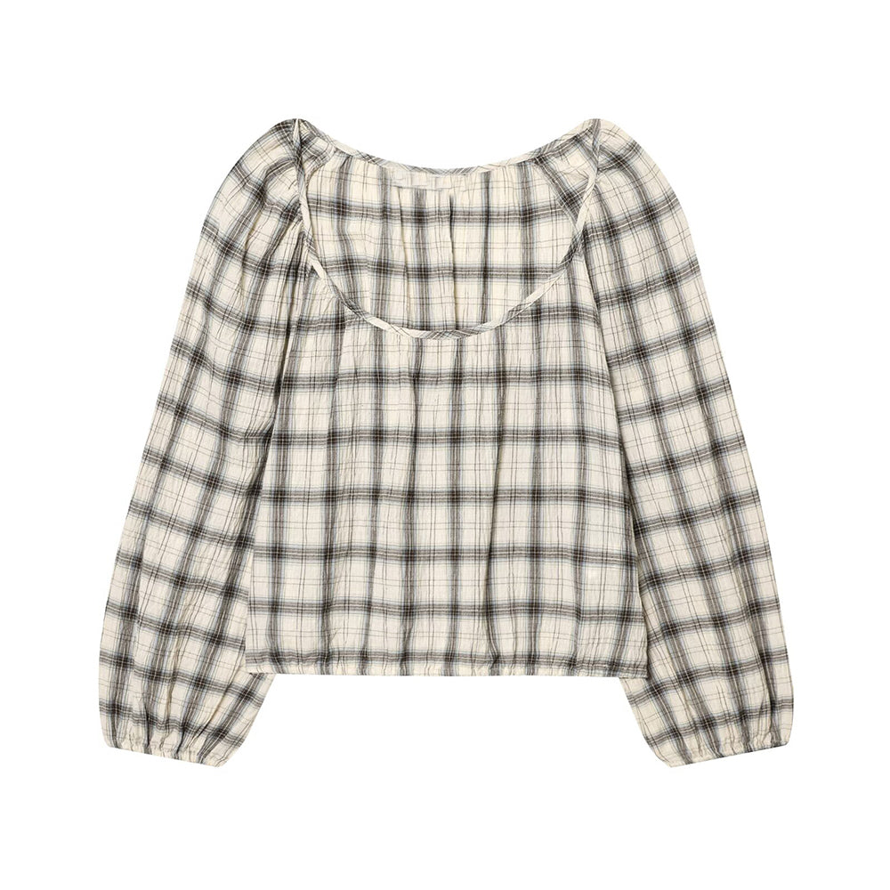 suit Women's 2 pieces short O Neck checkered shirt+Skirts