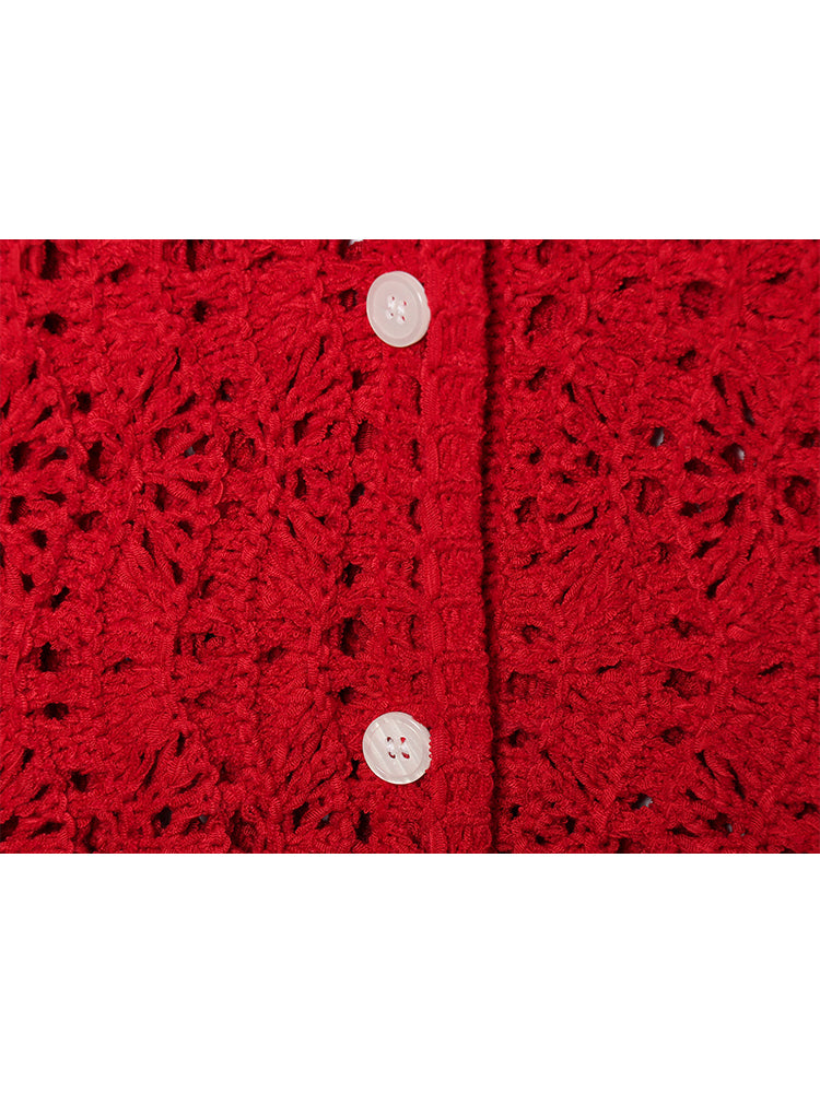 Women's New Fashion Short Single breasted Hollow Knitted Coat