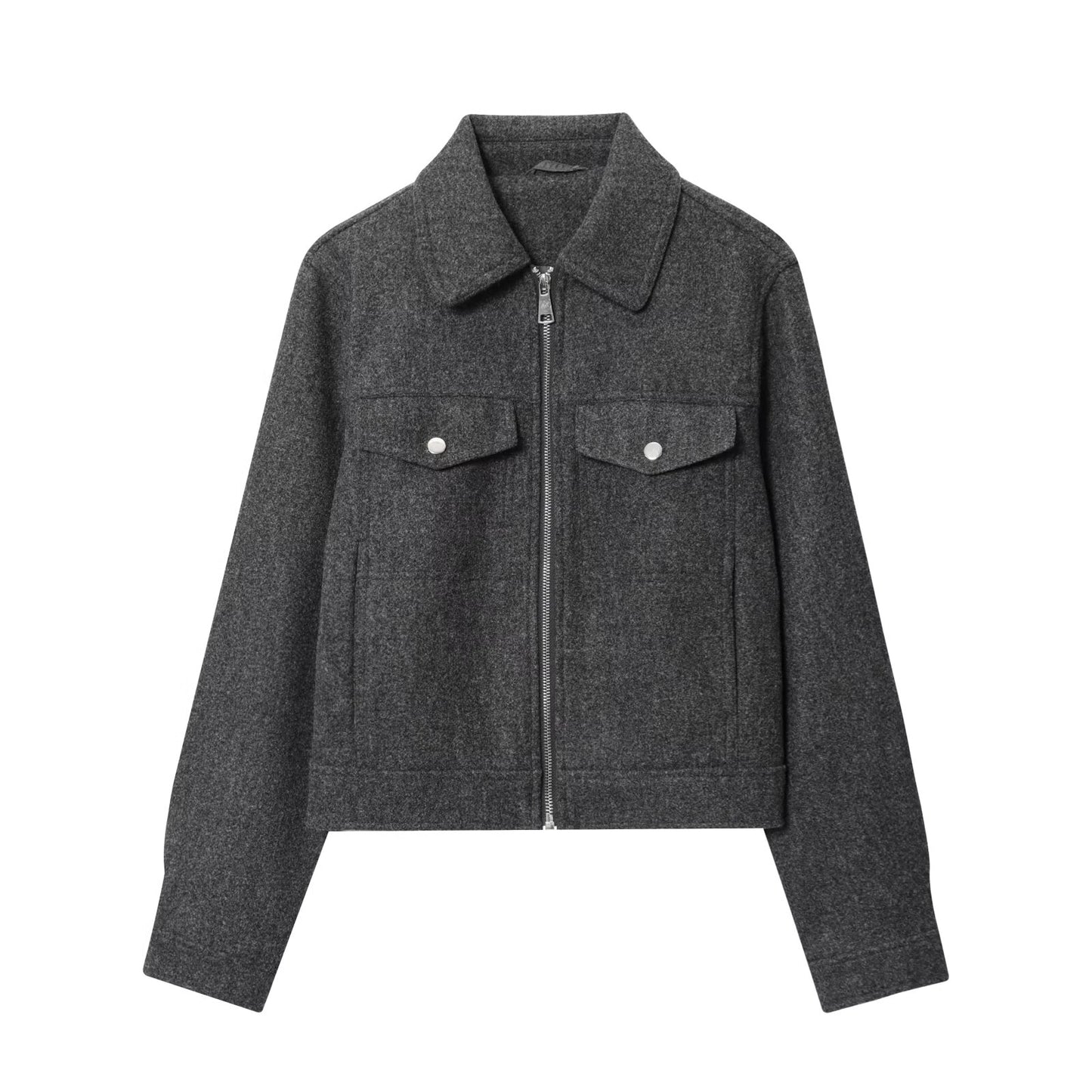 Women's new fashion long sleeved soft textured zipper jacket Coat