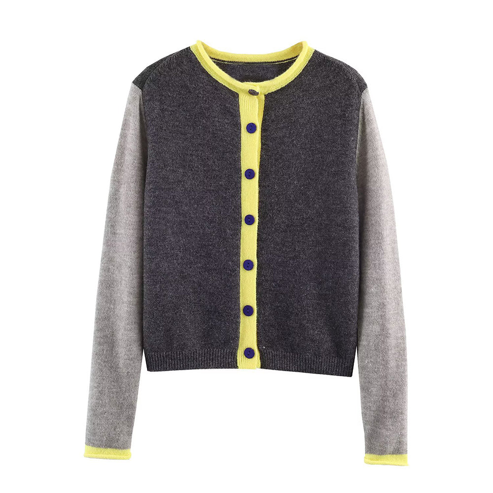 Women's O Neck color blocked knitted Coat