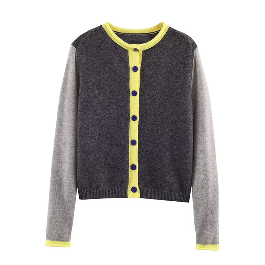 Women's O Neck color blocked knitted Coat