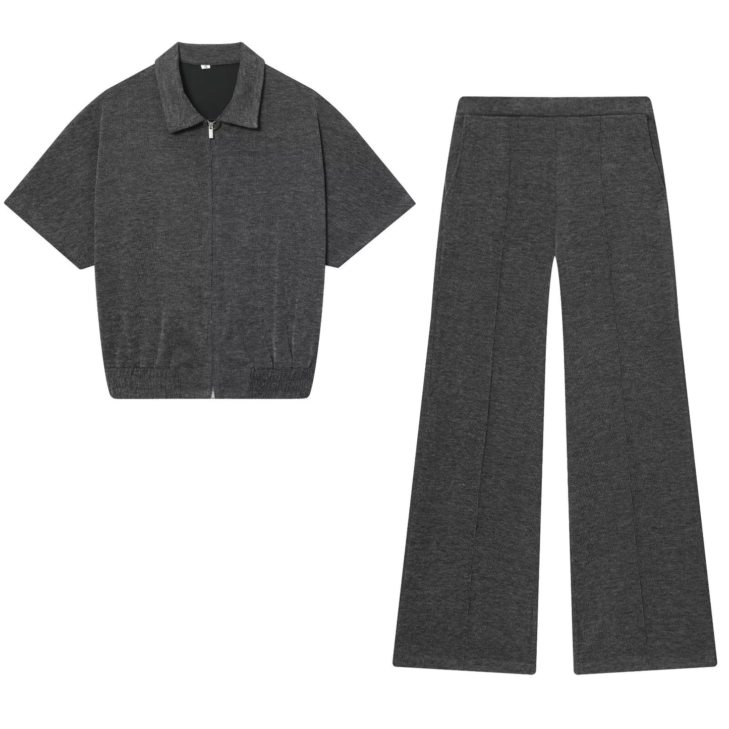 Women's new short sleeved zipper soft texture top+Pants suit