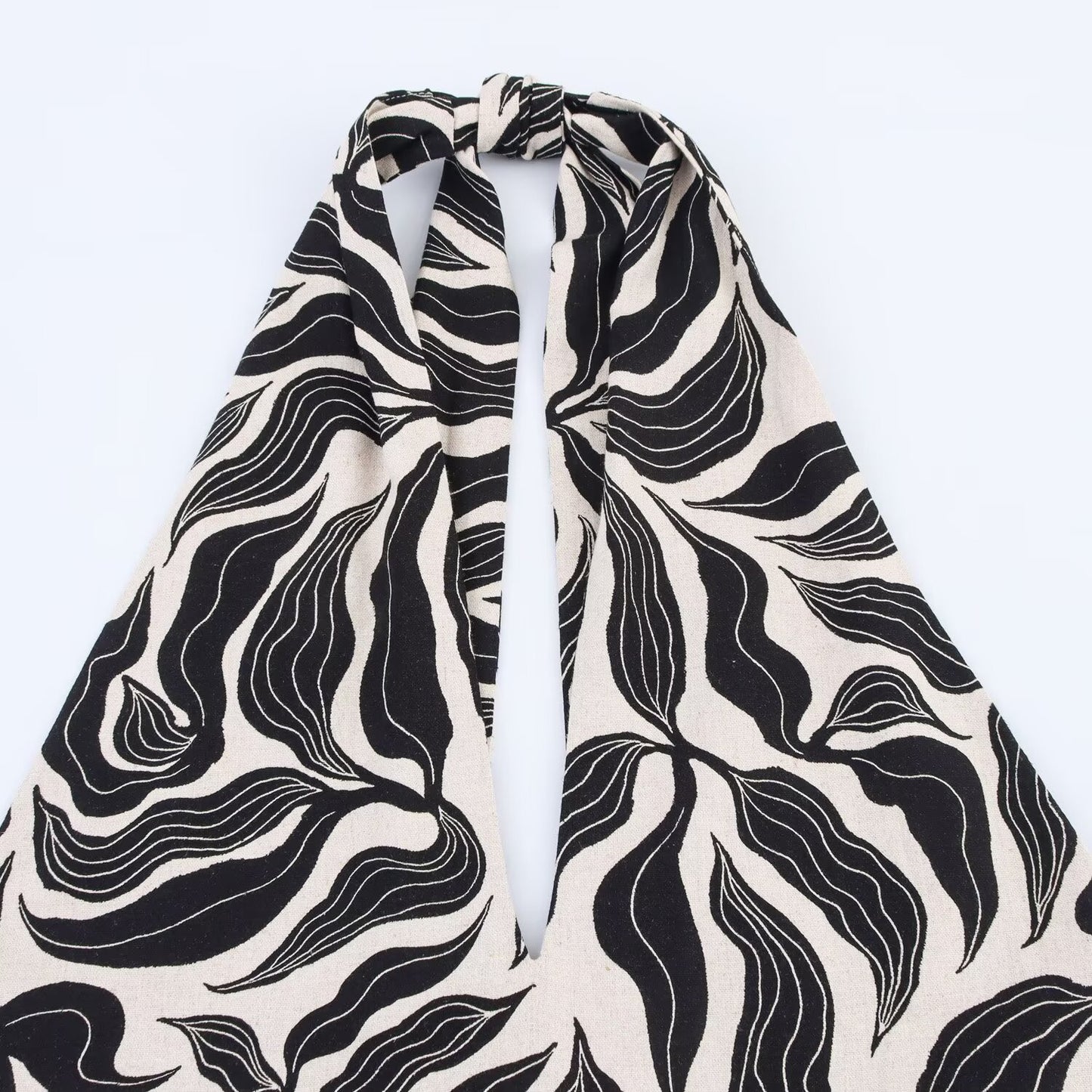 Women's 2025 New Fashion Linen Blended Printed Hanging Neck Midi Dress