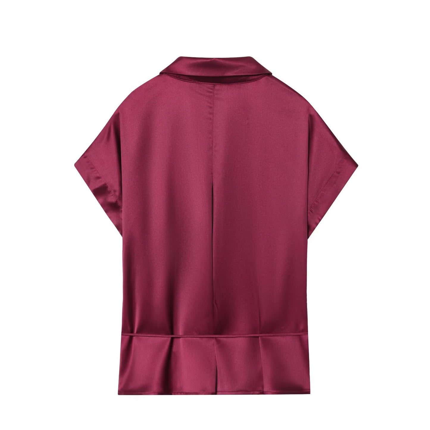 Women's new fashion with Belt short sleeved satin textured shirt+Pants suit