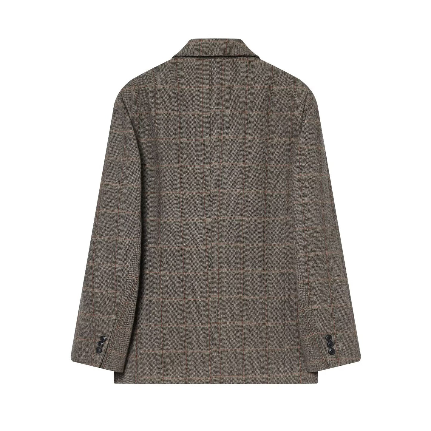 Women's loose wool blended plaid Blazer Coat