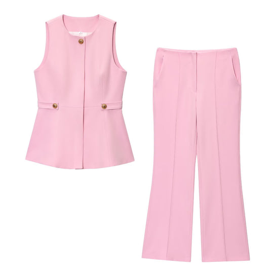 Women's new fashion short skirt style hem O-Neck sleeveless vest+Pants suit