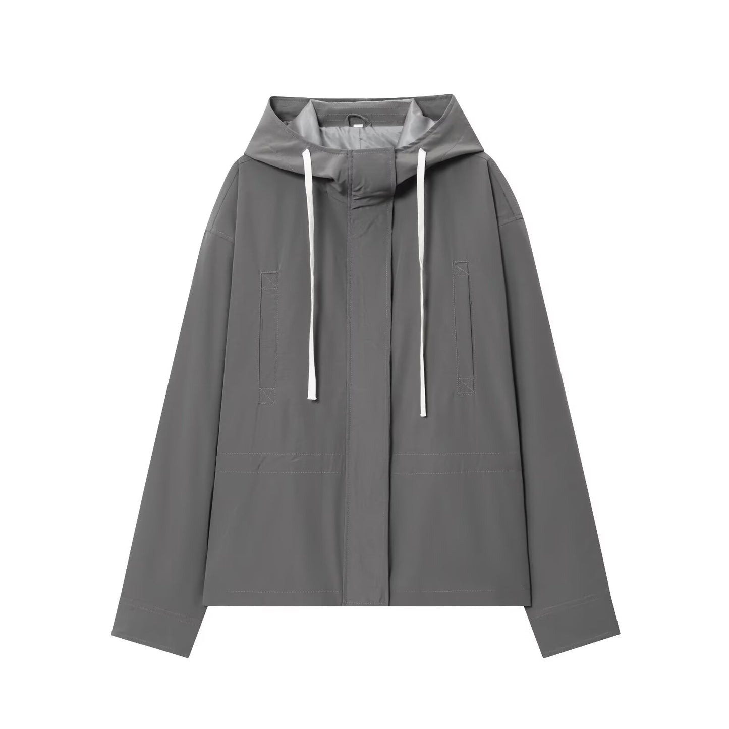 Women's New fashion Retractable waist design loose hooded jacket Coat + shorts suit