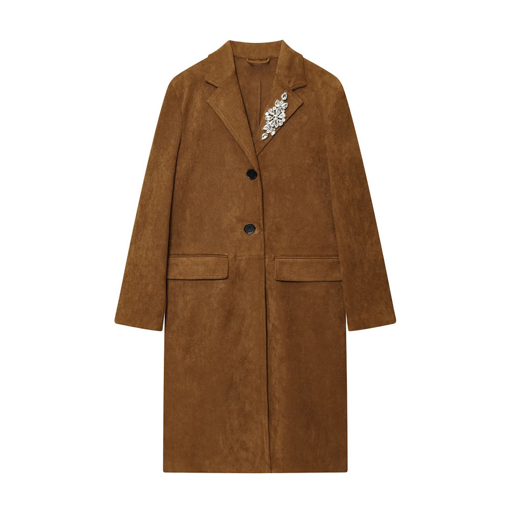 Women's new fashion anti suede effect long style lapel Coat
