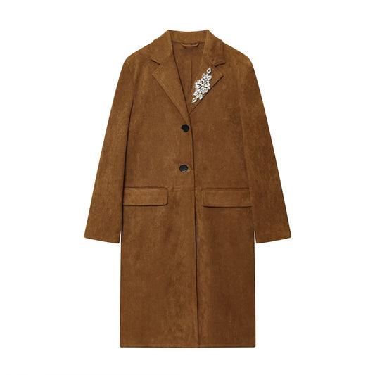Women's new fashion anti suede effect long style lapel Coat