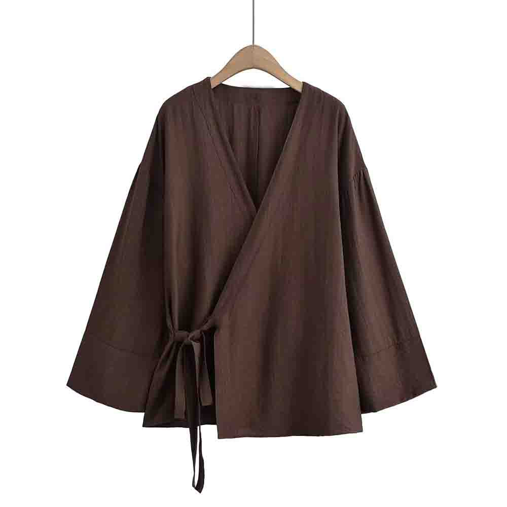 set Women's 2 pieces fashion loose comfortable V-neck lace up top +Pants suit