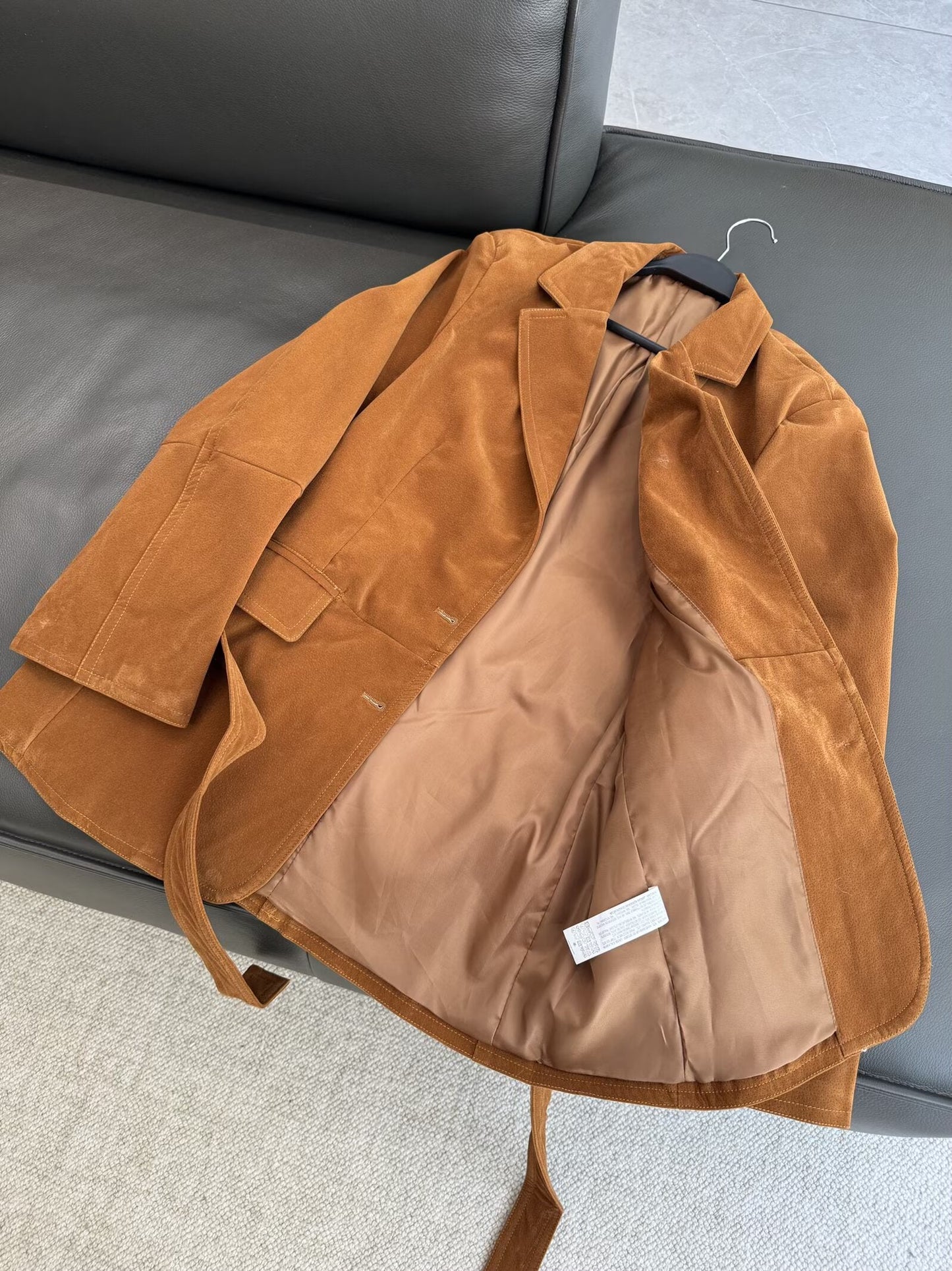 Women's 2025 new fashion with Belt loose suede suit jacket