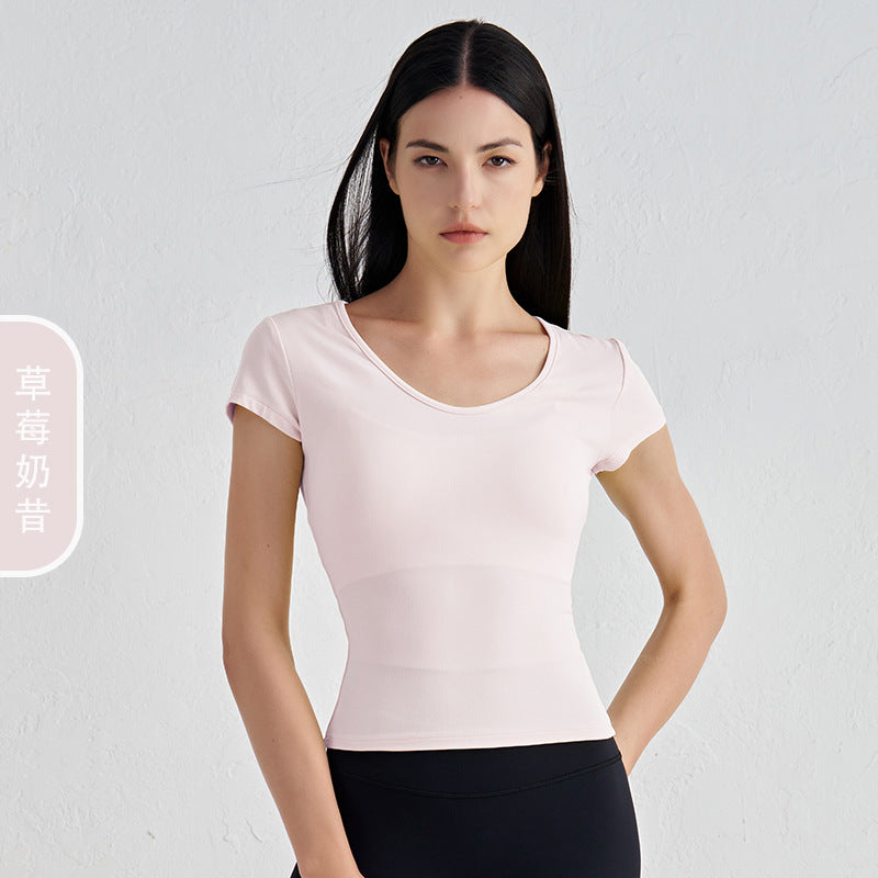 Women's New Comfortable Sports Short-sleeved Fitness Jacket Leisure Yoga Clothes Advanced Waist Slimming Yoga T-shirt