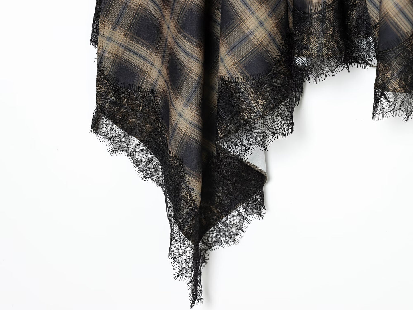 Women's lace hem casual plaid MIDI skirt