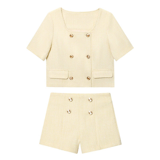 Suit women's 2-piece 2025 fashion textured short-sleeved suit jacket+shorts women's suit