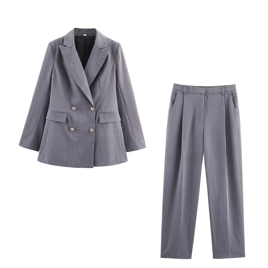 Women's new fashion long sleeved double breasted suit jacket+Pants suit