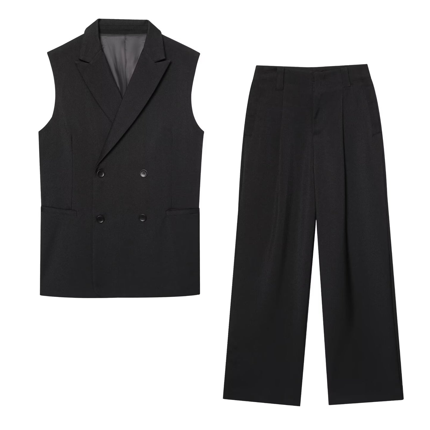 Women's 2025 new fashion loose double breasted lapel vest+Pants suit