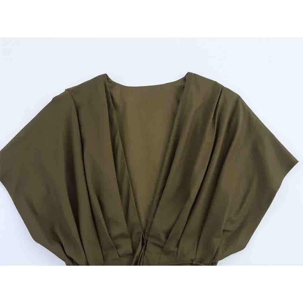 Women's new fashion Tie up Straps design pleated V-neck MIDI dress