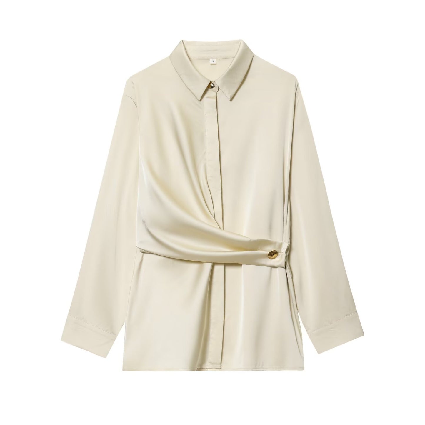 Women's new fashion knot decoration satin texture button up shirt