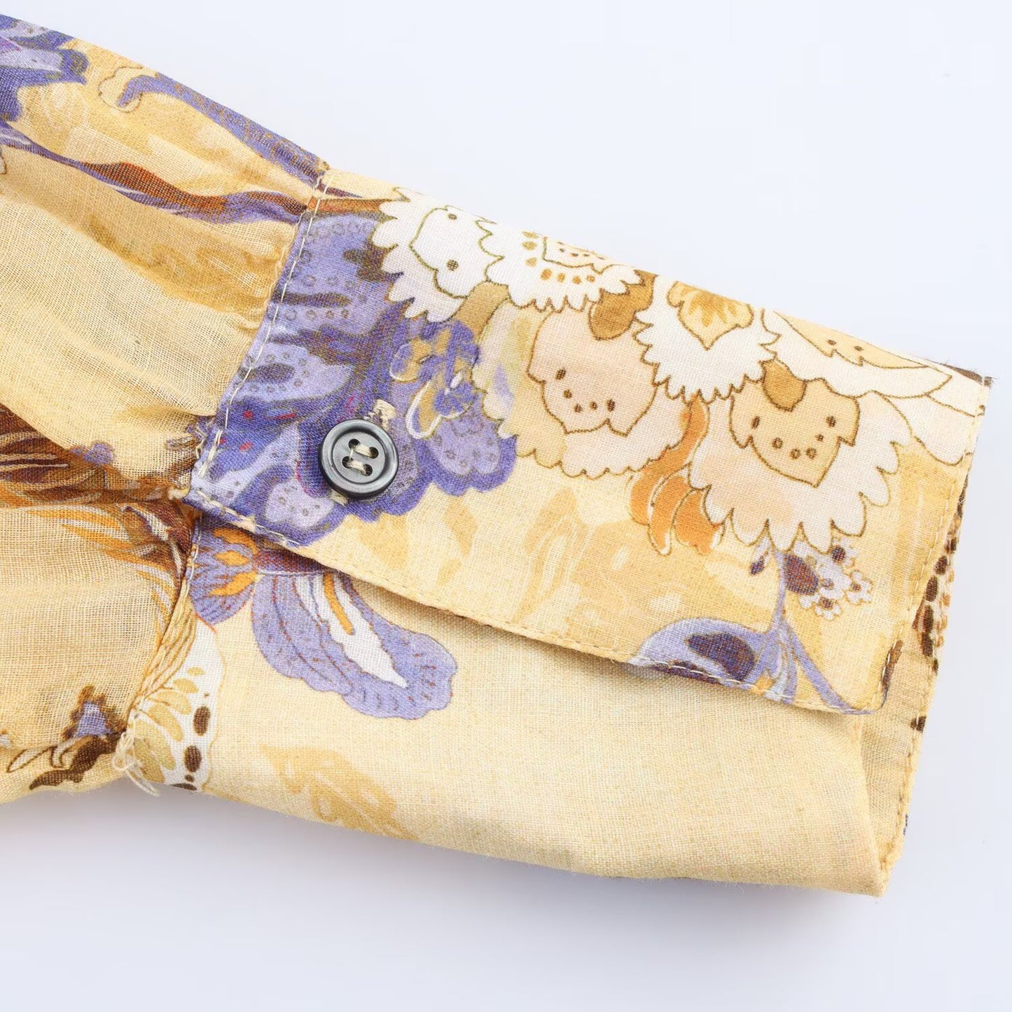 Women's new fashion long sleeved linen blended printed button up shirt