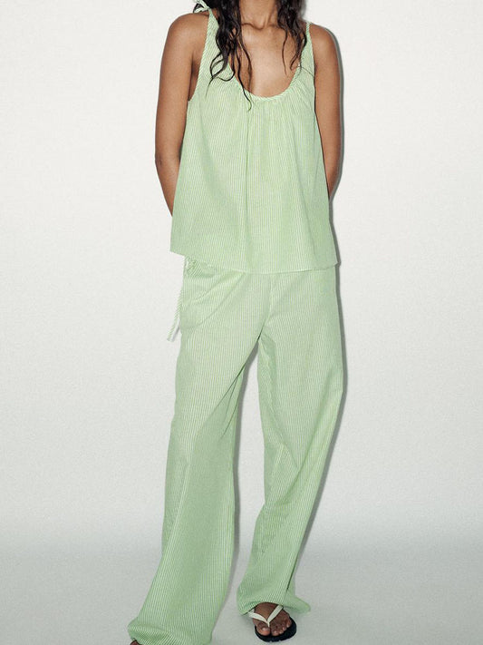 Suit women's 2 pieces 2025 fashion striped suspender top+pants women's suit