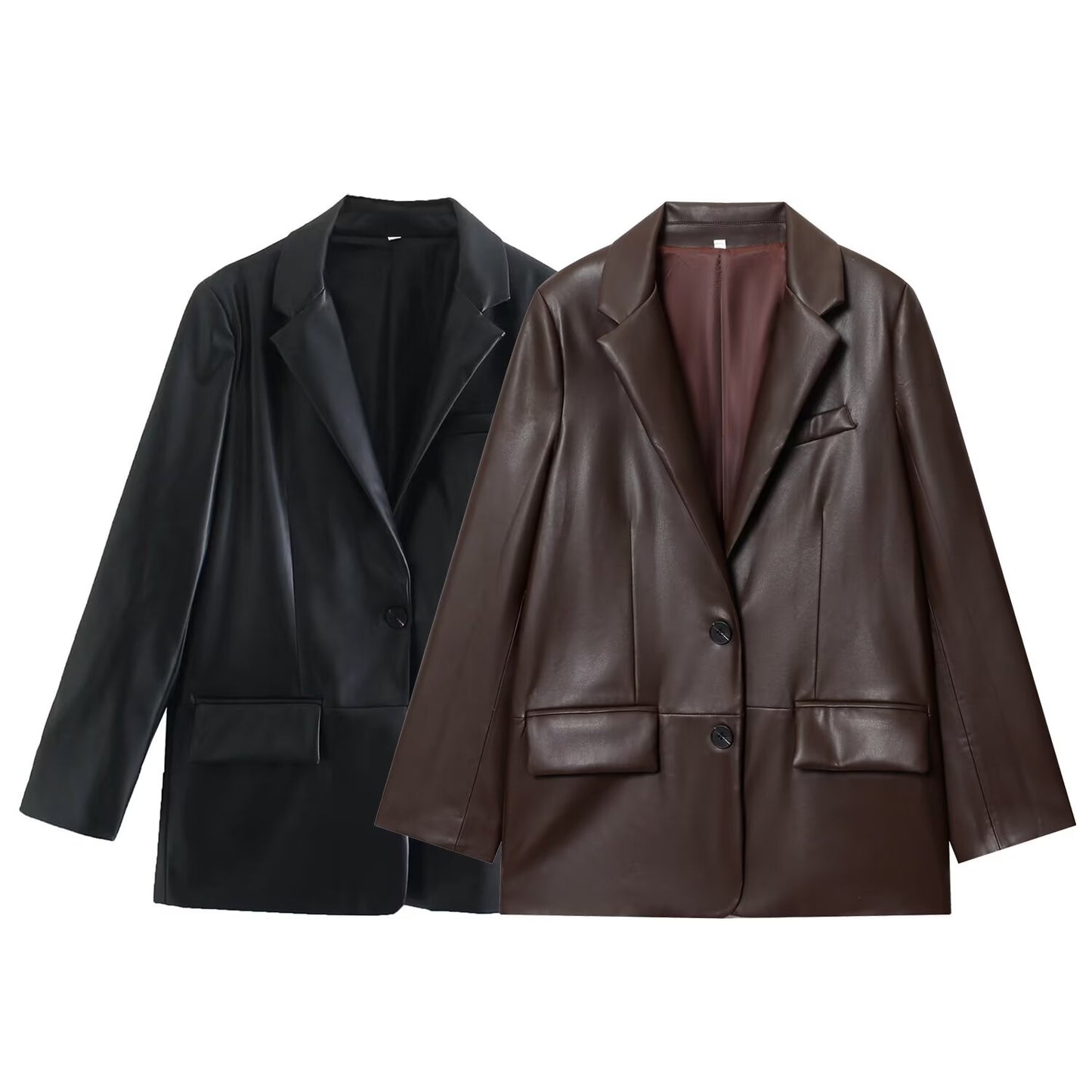 Women's new fashion loose leather effect straight suit jacket