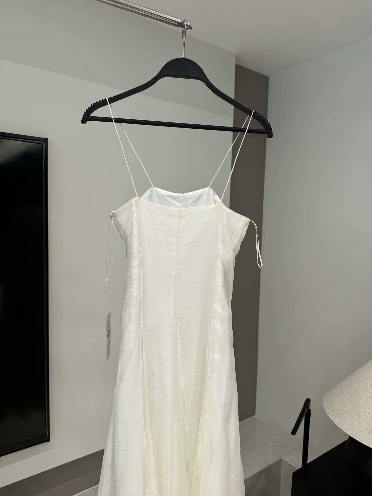 Women's new fashion sleeveless backless draped suspender midi dress