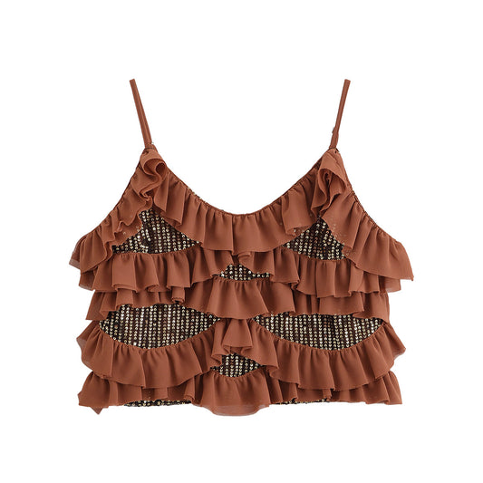 Women's new fashion beaded layered decorative Short suspender top