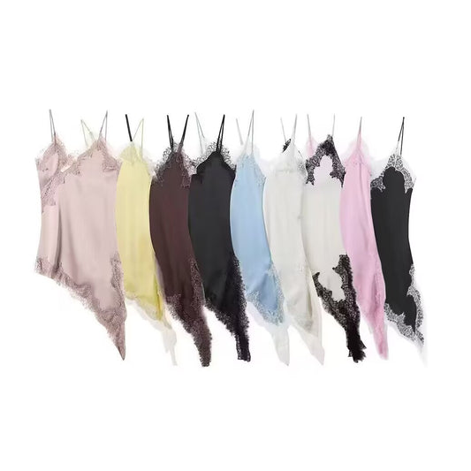 Women's asymmetric lace suspender dress