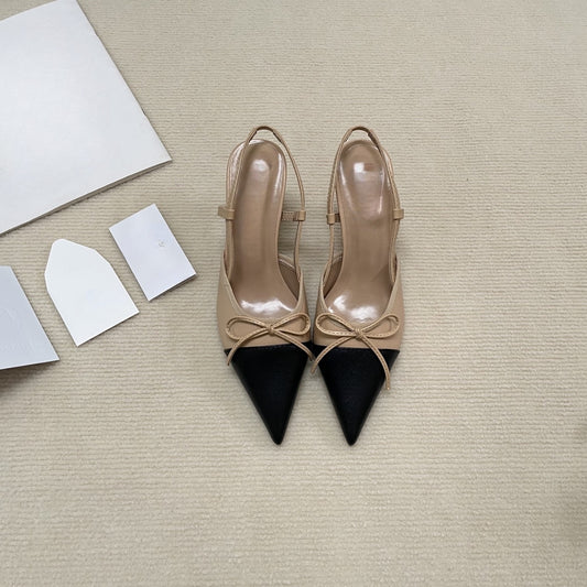 Women's New Fashion Wild Color Matching Design Bow Pointed Stiletto Heels Have A Shoe Box
