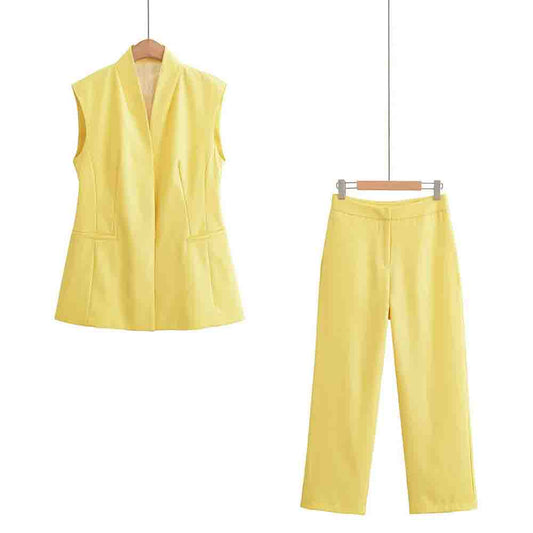 suit Women's 2 pieces fashion sleeveless V-neck vest top + Pants suit