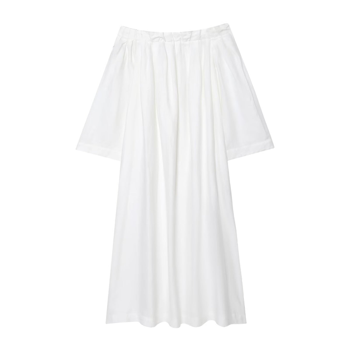 Women's New Fashion Loose Off Shoulder A-line Linen Blended Midi Dress