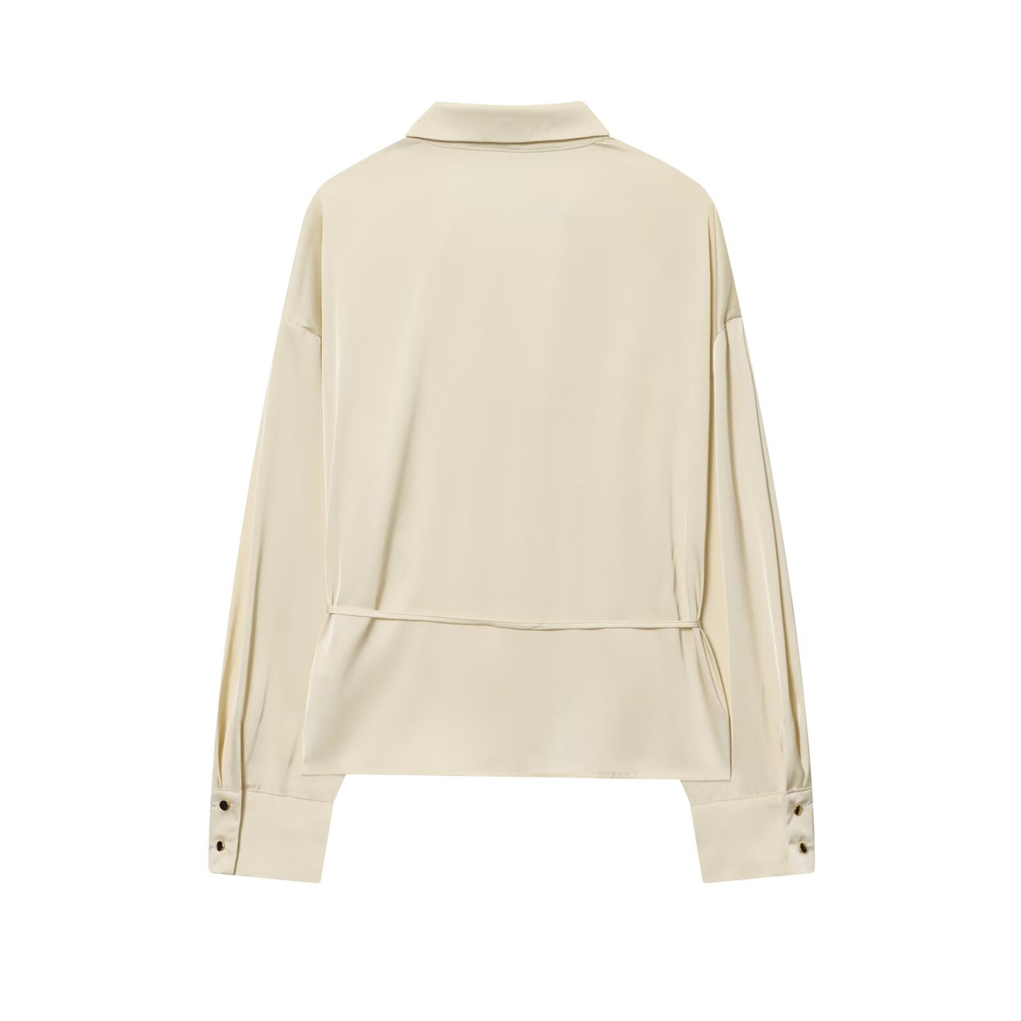 Women's New Fashion With Belt Satin Texture Lapel Shirt