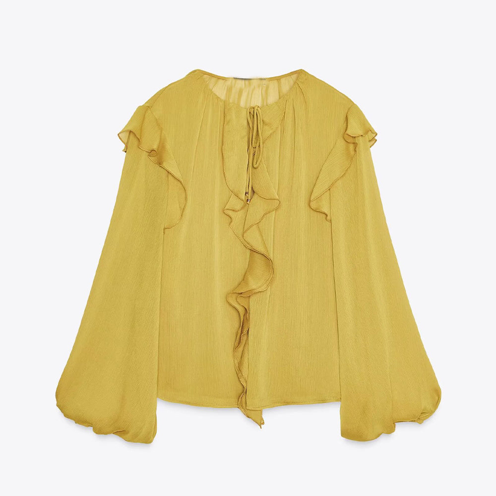 Women's new fashion layered decoration casual lace up shirt