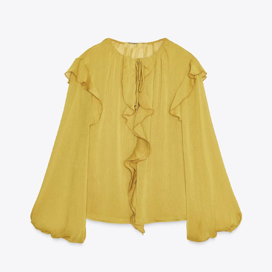 Women's new fashion layered decoration casual lace up shirt