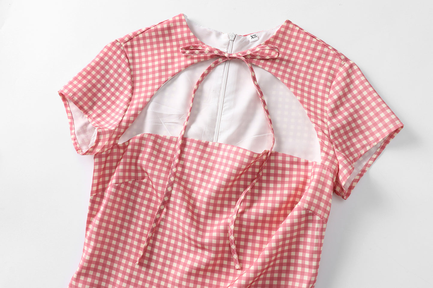 Women's New Fashion bow Lace up decoration slim plaid mini dress