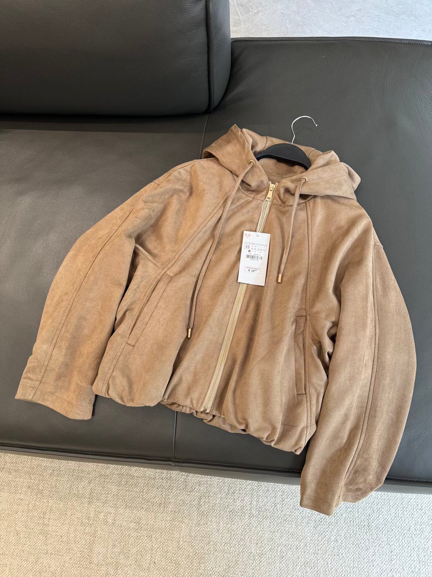 Women's new fashion suede texture hooded flight jacket Coat