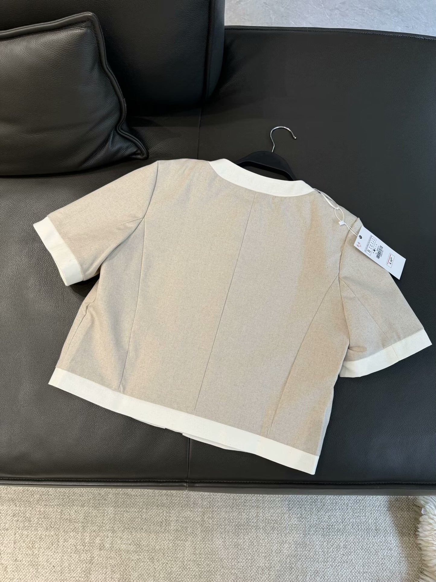 Women's new fashion linen blended O-Neck short sleeved suit coat