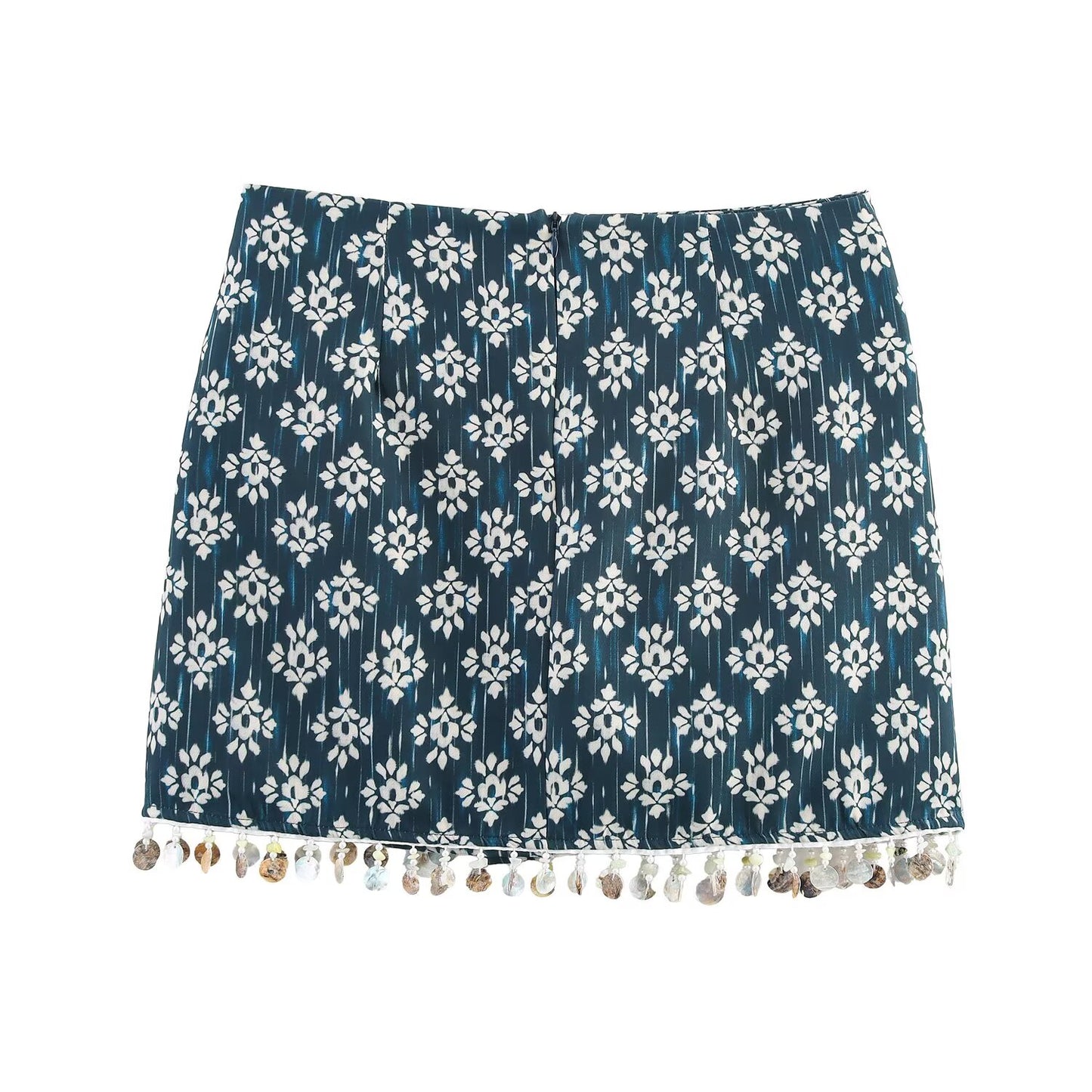 Women's new fashion bead decoration printed asymmetric Shorts Skirts