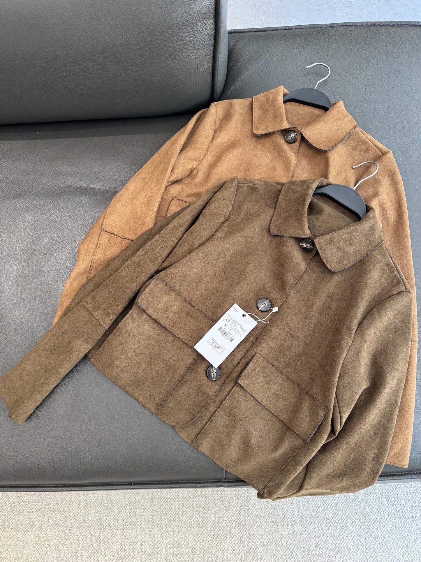 Women's 2025 fashion anti suede Leather effect short zipper jacket Coat